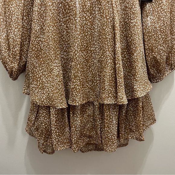 Japna leopard print shimmer dress with ruffles and plunge v-neck size large - Picture 3 of 10